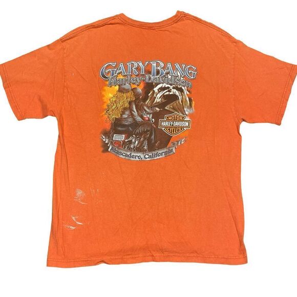 Vintage Harley Davidson T-Shirt Men's XL Orange Gary Bang Atascadero 2003 - Picture 2 of 10